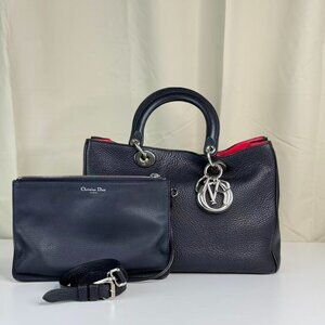 Dior Diorissimo Shoulder Bag with Clutch Navy Blue with Red Interior